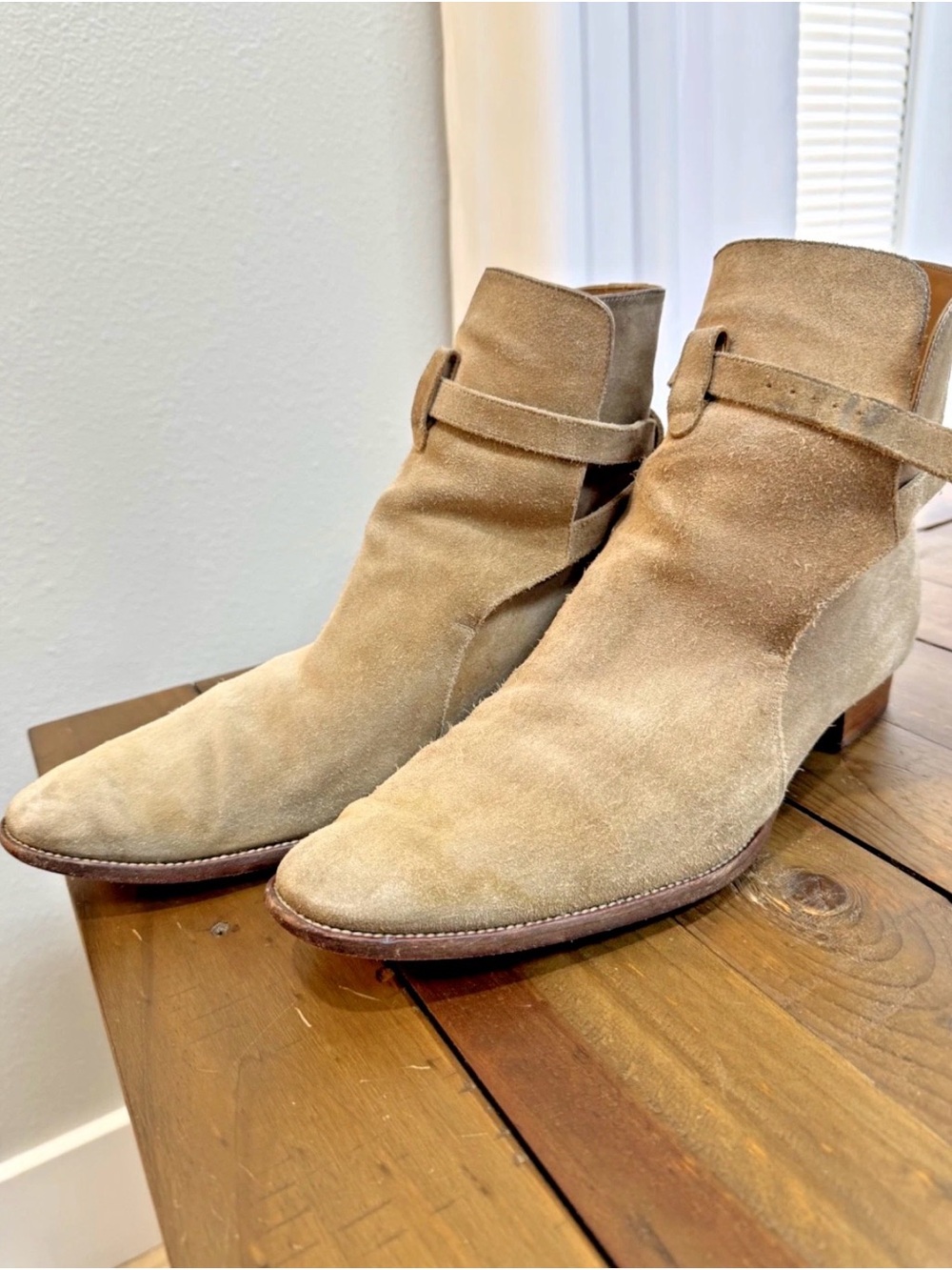 SAINT LAURENT TAN SUEDE WYATT JODHPUR BOOTS